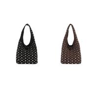 Sac Hobo tendance clouté Y2K Rivets Seau Sac à main pour femme Sac à bandoulière tendance pour le travail et les voyages, Noir + café., 480.00x260.00x220.00mm/18.9x10.24x8.66inch, Classique