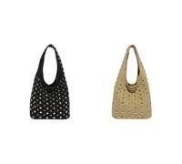 Sac Hobo tendance clouté Y2K Rivets Seau Sac à main pour femme Sac à bandoulière tendance pour le travail et les voyages, Noir + kaki., 480.00x260.00x220.00mm/18.9x10.24x8.66inch, Classique