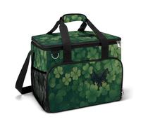 Sac isotherme avec bandoulière pour camping Motif chat noir derrière un tas de trèfles verts