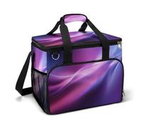 Sac isotherme avec lignes ondulées abstraites et violettes et roses dégradées - Pour le camping, la plage - Portable - Anti-fuite - Avec bandoulière