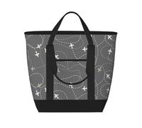 Sac isotherme avec motif d'itinéraires d'avion autour du monde, grand sac fourre-tout isotherme pour la nourriture, sacs d'épicerie isothermes avec fermeture éclair sur le dessus pour voyage