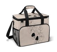 Sac isotherme avec motif feuilles d'eucalyptus et lignes noires sur fond beige pour camping, plage, sac isotherme portable anti-fuite avec bandoulière