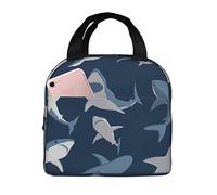 Sac Isotherme Bande Dessinée De Requins Et Poissons Sauvages Sac À Lunch Étanche Grande Capacité Avec Poignée Portable Fourre-Tout, Pour Déjeuner, Travail, Pique-Nique, Plage, 20x22cm