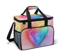 Sac isotherme coloré pastel en marbre liquide en forme de cœur de camping, refroidisseurs de plage, sacs étanches portables avec bandoulière