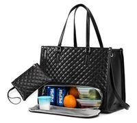 Sac Isotherme Femme, Sacoche Ordinateur 15.6 Pouces Cuir PU, Sac Cabas Femme pour Universités, Voyage, Cours Lycee, Cadeau, Noir