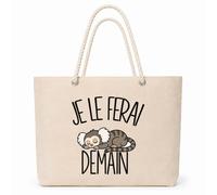 Sac Isotherme Je le ferai demain - Ouistiti | Grand Cabas 23 L en Coton avec Doublure Aluminium Double Paroi Zip et Anses Corde | Pique-Nique Courses | Humour Flemme Paresseux Procrastination
