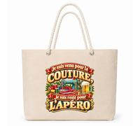 Sac Isotherme Je suis venu pour la couture, je suis resté pour l'apéro | Grand Cabas 23 L Coton Doublure Aluminium Zippé | Pique-Nique Courses Plage | Idée Cadeau Couturier Couturière Noël Merci