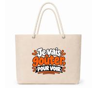 Sac Isotherme Je vais goûter, pour voir. Expressions Françaises | orange | Grand Cabas 23 L Coton Doublure Aluminium Zippé | Pique-Nique Courses Plage | Idée Cadeau Gourmand Gourmande Noël Merci