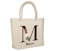 Sac isotherme Marion Lettre Fleur | Glacière Souple Cadeau Anniversaire Femme Noël Fête des Mères Lunch Bag pour Travail Plage Pique-nique
