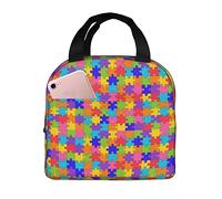 Sac Isotherme Pièces De Puzzle Colorées Pour La Sensibilisation À L'Autisme Petit Sac Isotherme Repaspanier Repas Avec Poignée Portable Fourre-Tout, Pour Pique-Nique, Travail, 20x22cm