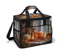 Sac isotherme portable anti-fuites avec bandoulière Motif citrouilles et bougies d'automne sur table Camping