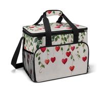 Sac isotherme pour camping avec bandoulière Motif cœurs et vignes rouges