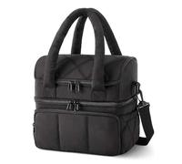 Sac isotherme pour femmes et hommes, sac isotherme à double compartiment étanche avec bandoulière réglable, grand sac isotherme réutilisable pour le travail, les pique-niques et les voyages (Black)