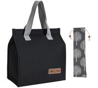 Sac Isotherme Repas, 8L Petit Panier Repas Avec sac à couverts, Mini Sac à Lunch Isolé en Étanche pour Homme Femme, Pliable Lunch Bag Isotherme pour Bureau l'école le pique-nique Les Voyages (Noir)