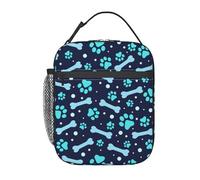 Sac Isotherme Repas Blue Dog Paw Print And Bone Boîte À Déjeuner Étanchéité Lunch Bag Durable Lunch Box Pour Plage Homme Femme Étudian
