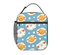 Sac Isotherme Repas Cute Cartoon Fried Egg Print Blue Background With Polka Dot Lunch Bag Réutilisable Panier Repas Léger Sac Repas Pour Étudian Plage Voyage