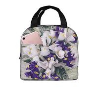 Sac Isotherme Repas Iris Blancs Et Violets Sac Isotherme Avec Feuille D'Aluminiu Avec Poignée Portable Sac À Lunch Isotherme Pour Enfants, Pour Bureau, Pique-Nique, Enfants