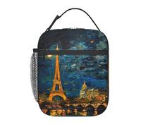 Sac Isotherme Repas Paris Eiffel Tower And Cityscape Night In Oil Paintings Lunch Box Étanchéité Lunch Bag Durable Sac Repas Pour Voyage Étudian Bureau