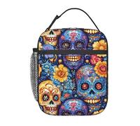 Sac Isotherme Repas Sugar Skull Day Of The Dead Flowers Lunch Bag Durable Boîte À Déjeuner Réutilisable Panier Repas Pour Plage Homme Femme Bureau