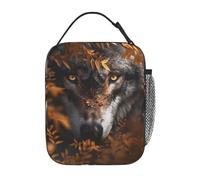 Sac Isotherme Repas Wild Wolf Print Realistic Animal And Autumn Leafs Sac Repas Étanchéité Lunch Box Réutilisable Lunch Bag Pour Pique-Nique Voyage Étudian