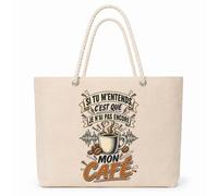 Sac Isotherme Si tu m'entends, c'est que je n'ai pas encore mon café Humour Beauf et drôle | Grand Cabas 23 L en Coton avec Doublure Aluminium Double Paroi Zip et Anses Corde | Pique-Nique Courses