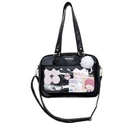 Sac Ita Bandoulière pour Femme en PU Harajuku Japonais Transparent Jk Grande Capacité Fille Sac à Main Crossbody Transparent Ita Sac Harajuku Grand, Noir