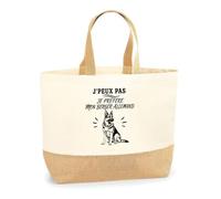 Sac J’peux pas je préfère mon Berger Allemand | Cabas en Coton avec Fond Jute 18 L 48 × 37 × 13 cm | Marché Shopping Plage Courses | Cadeau Propriétaire Berger Allemand Femme Anniversaire Noël