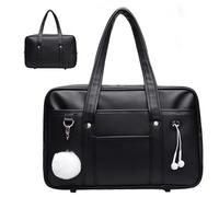 Sac japonais en cuir synthétique de grande capacité avec poches multiples, sac à main d'école avec trou pour câble d'écouteurs, sac à bandoulière zippé, uniforme scolaire, ordinateur portable