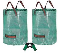 Sac Jardin Dechets Verts Resistant 300L,2 Pièces Sacs de Jardin Réutilisables avec Poignées,Autoportant Pliable Sac Dechets Verts avec 1 Paire de Gants de Jardin pour Feuilles Tontes Débris Végétaux