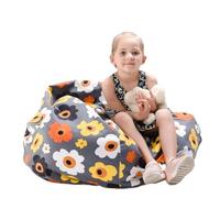 Sac Jouet Peluche, Pouf Rangement Peluches Enfant, Pliable Enfants, Toile Sac Rangement Jouets (Petites Fleurs Grises, 18in)