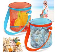 Sac Jouet Plage Enfant, 2 PCS Sac de Plage pour Enfants, Réutilisable avec Bandoulière Réglable Shells Beach Sand Toys Pack Net