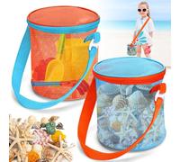 Sac Jouet Plage Enfant, 2 PCS Sac de Plage pour Enfants, Réutilisable avec Bandoulière Réglable Shells Beach Sand Toys Pack Net, pour Garçon Fille Collecter Coquillages Jouet