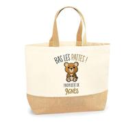 Sac jute Agnès Bas les pattes Ours | Cabas de Plage Fête des mères Courses Coton et Toile de Jute Idée Cadeau