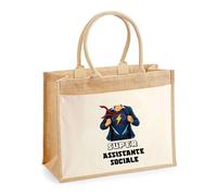 Sac jute avec pochette Super Assistante Sociale | Cadeau Passionné Anniversaire Noël fêtes des mères Sac de shopping grande pochette