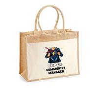 Sac jute avec pochette Super Community Manager | Cadeau Passionné Anniversaire Noël fêtes des mères Sac de shopping grande pochette