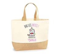 Sac jute Camille Bas les pattes Licorne | Cabas de Plage Fête des mères Courses Coton et Toile de Jute Idée Cadeau