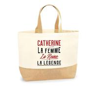Sac Jute Catherine la Femme la Reine la Légende | Cabas de Plage Courses Coton et Toile de Jute | Idée Cadeau Petite Amie Copine Maman Amour Humour Noël Anniversaire Fête des Mères