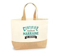 Sac Jute Certifiée Meilleure Marraine | Cabas de Plage Courses Coton et Toile de Jute | Idée Cadeau Marraine Humour Original Noël Anniversaire Baptême Famille Parrainage