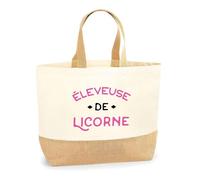 Sac Jute Éleveuse De Licorne | Cabas de Plage Courses Coton et Toile de Jute | Idée Cadeau Petite Amie Copine Femme Parfaite Drôle Humour Original Anniversaire Amour Unique