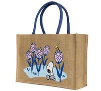Kanguru Sac Jute pour femme Snoopy avec poignées et poche, Peanuts, Sac Cabas en Toile, Réutilisable Sac à Provisions en Jute, pour le Shopping, Les Sorties, le Camping, le Magasin, idee cadeau noel