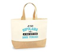 Sac Jute Je suis Bipolaire | Cabas de Plage Courses Coton et Toile de Jute | Idée Cadeau Humour Drôle Marrant Jeu de Mots Original Anniversaire Fête