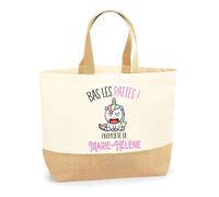 Sac jute Marie-Hélène Bas les pattes Licorne | Cabas de Plage Fête des mères Courses Coton et Toile de Jute Idée Cadeau