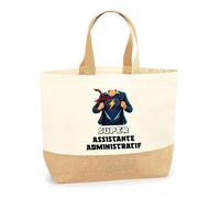 Sac jute Super Assistante Administratif | Cabas de Plage Fête des mères Courses Coton et Toile de Jute Idée Cadeau