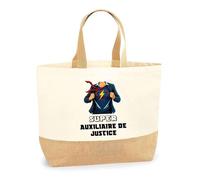 Sac jute Super Auxiliaire De Justice | Cabas de Plage Fête des mères Courses Coton et Toile de Jute Idée Cadeau
