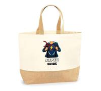 Sac jute Super Guide | Cabas de Plage Fête des mères Courses Coton et Toile de Jute Idée Cadeau