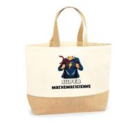 Sac jute Super Mathématicienne | Cabas de Plage Fête des mères Courses Coton et Toile de Jute Idée Cadeau