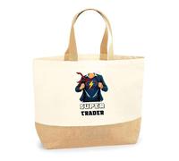 Sac jute Super Trader | Cabas de Plage Fête des mères Courses Coton et Toile de Jute Idée Cadeau