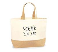 Sac Jute Sœur en or | Bag | Idée Sac Cadeau Anniversaire Plage Marché Fête Original Famille Travail Départ Collègue Retraite