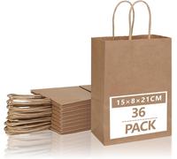 Sac Kraft Petit Format,36 Sac Cadeau Papier Marrons Avec Poignées,En Sac Papier Kraft 120 G/M²,15 X 8 X 21 Cm,Sachet Cadeaux Écologiques Et Réutilisables ,Pour Mariages,Fêtes,Anniversaire,Noël