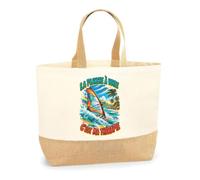 Sac La planche à voile c'est ma thérapie | Cabas en Coton avec Fond Jute 18 L 48 × 37 × 13 cm | Marché Shopping Plage Courses | Cadeau Femme Anniversaire Noël